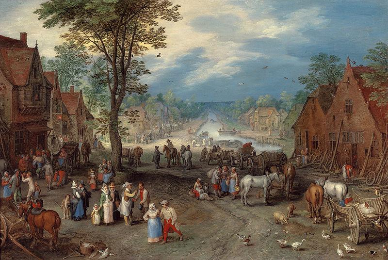Jan Brueghel The Elder Village Scene with a Canal, Spain oil painting art